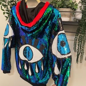 Trippy Festival Rave Sequin Third Eye Bomber Jacket